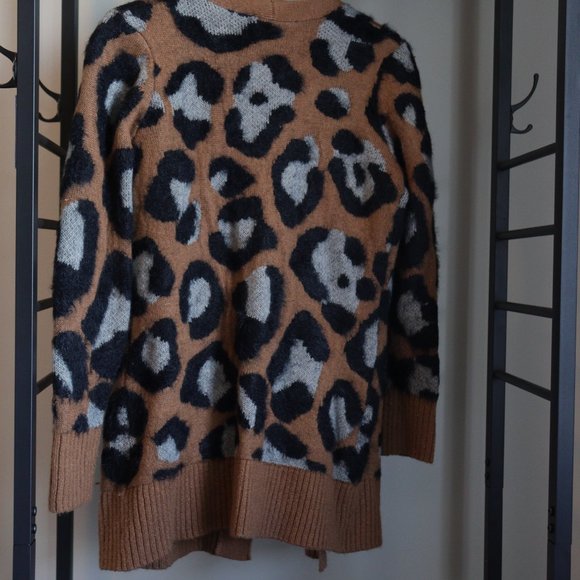 RICKIS Animal Print Open Front Cardigan Tan & Black Size M - Picture 2 of 3